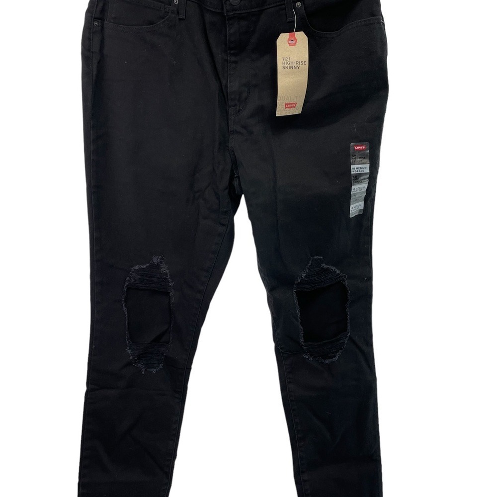 Levi's 721 Womens Sz 16 34x30High Rise Skinny Distressed Black Denim Jean‎ (i24)